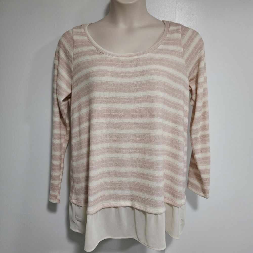 Torrid Size 14/16 Ivory & Blush Pink Sweater Chiffon Trim Scoop Neck 1163707 NEW